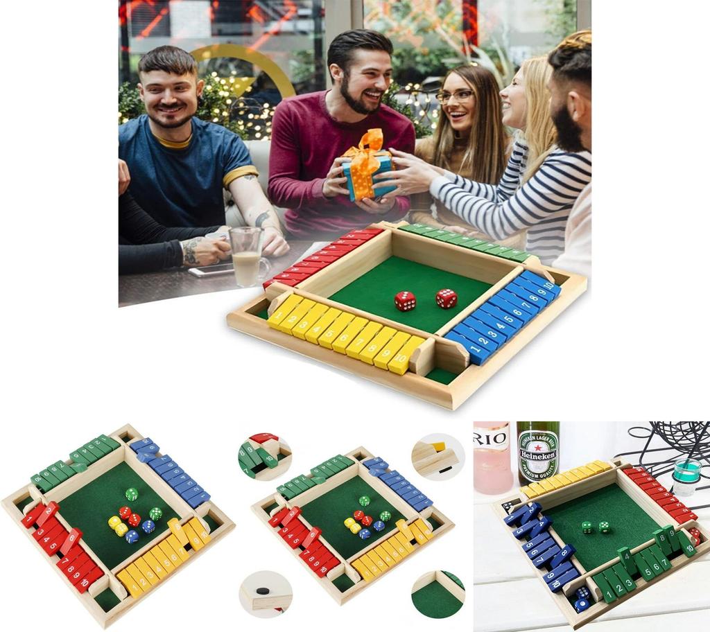 Безопасная и прочная семейная игрушка 4-сторонняя настольная игра Shut the Box