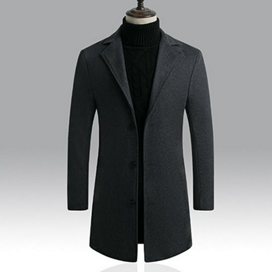 Мужское серое шерстяное пальто средней длины - стильный, приталенный, универсальный вечерний костюм-ветровка