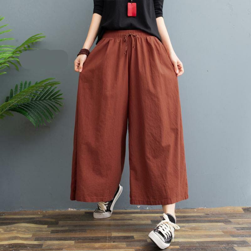 Женские летние тонкие женские брюки большого размера, свободные льняные повседневные брюки с восемью точками, широкие брюки