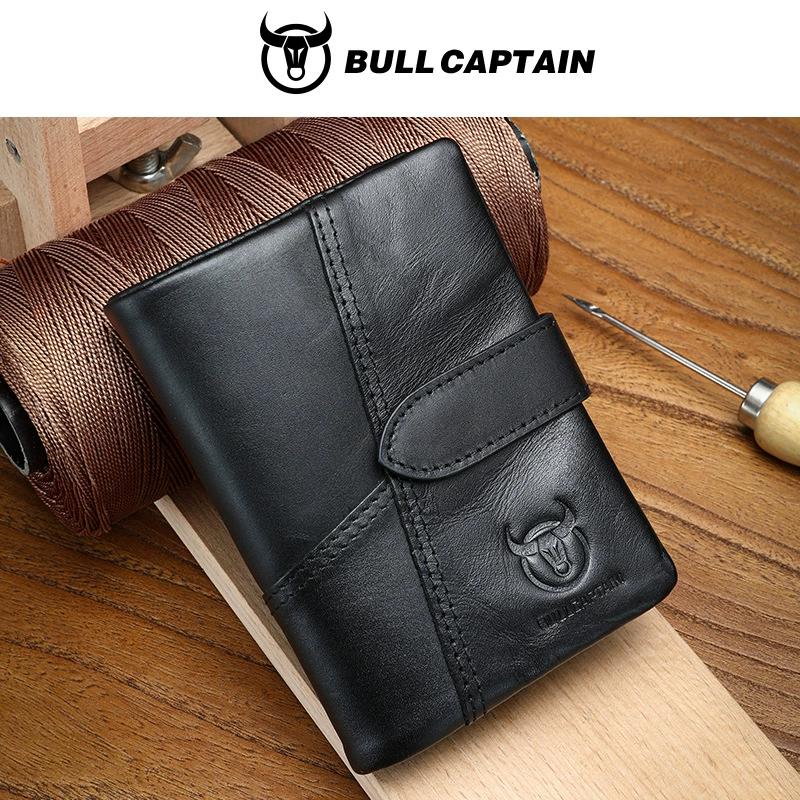 BULLCAPTAIN Leather Wallet with RFID Wallets Card Holder Coin Purse Zipper Men Short Wallet's Fashion Men Walletes Coffee 01H