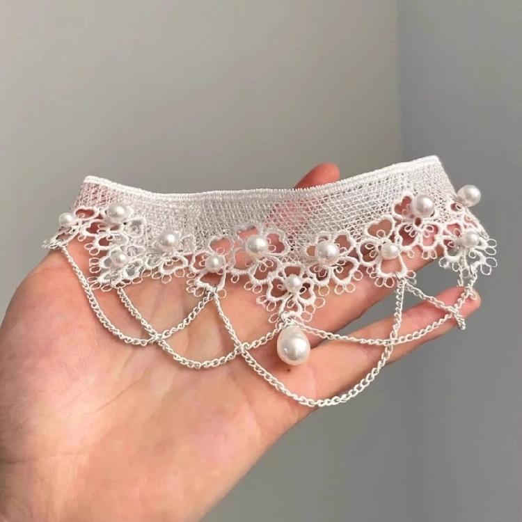 Стильное кружевное ожерелье с имитацией жемчуга Современный женственный дизайн Для офиса и вечеринки Цепочка для ключицы