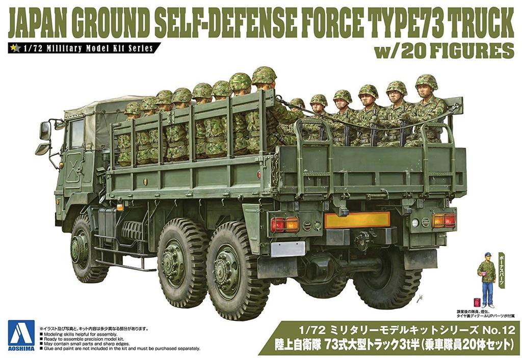 AOSHIMA Military Model No. 12 JGSDF Type 73 3.5t Truck with 20 Figures Plastic Model Kit, 172 Scale