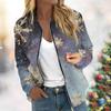 Женская легкая короткая куртка с длинными рукавами на молнии с принтом, повседневная стеганая куртка с карманами, рождественская