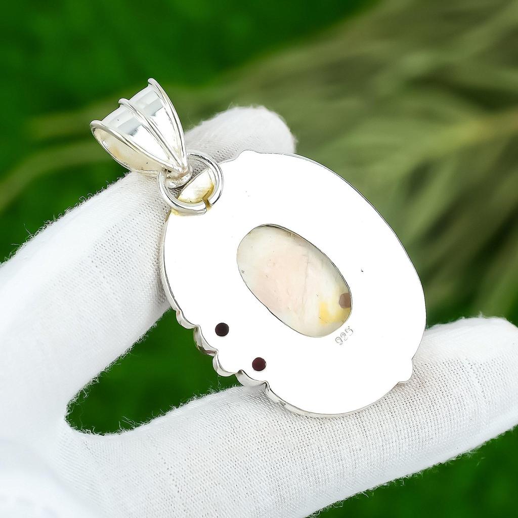 Овальный Сцолецит Драгоценный камень Мозамбикский Гранат Стерлинговое Серебро Безель Подвеска Ювелирное Изделие