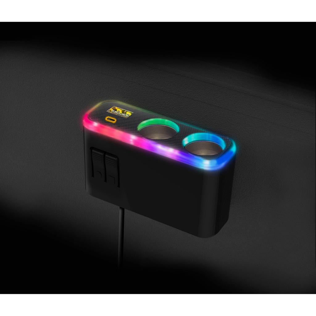 Kashimura NKX-244 PD30W Dual Separate Socket with Type-C/USB-A Ports, featuring built-in rainbow LEDs for a variety of light colors