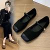 Square Head Mary Jane Shoes Women's Shoes 2025 Autumn and Winter New Suede Word with French Skirt Temperament Single Shoes