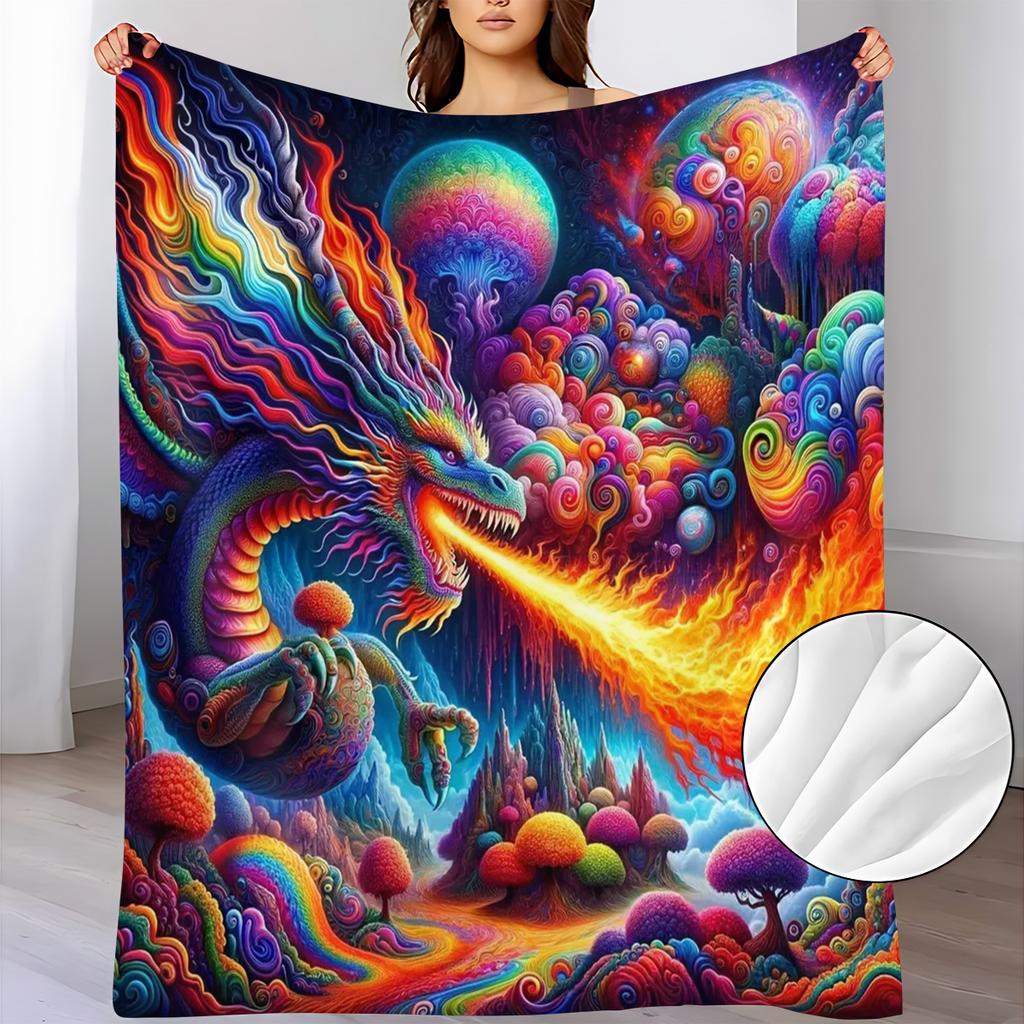 Dragon Pattern Flannel Small Throw Blanket, a Soft and Warm Blanket Suitable for Sofas, Home Leisure, Air-conditioned Rooms, Naps, Office Beds, and Ca
