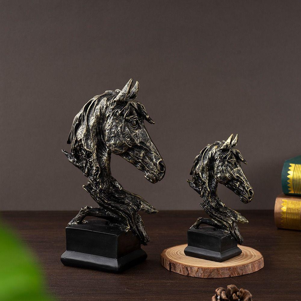 Modern Animal Sculpture Art Miniatures Figurine Micro Landscape Horse Head Statue  Cabinet