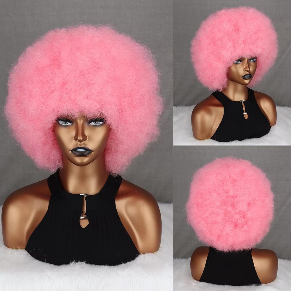 MISS WIG Коричневый смешанный золотой короткий вьющийся парик, африканские кудри, женский большой парик в рулонах, повседневный косплей, синтетический парик из высокотемпературного волокна