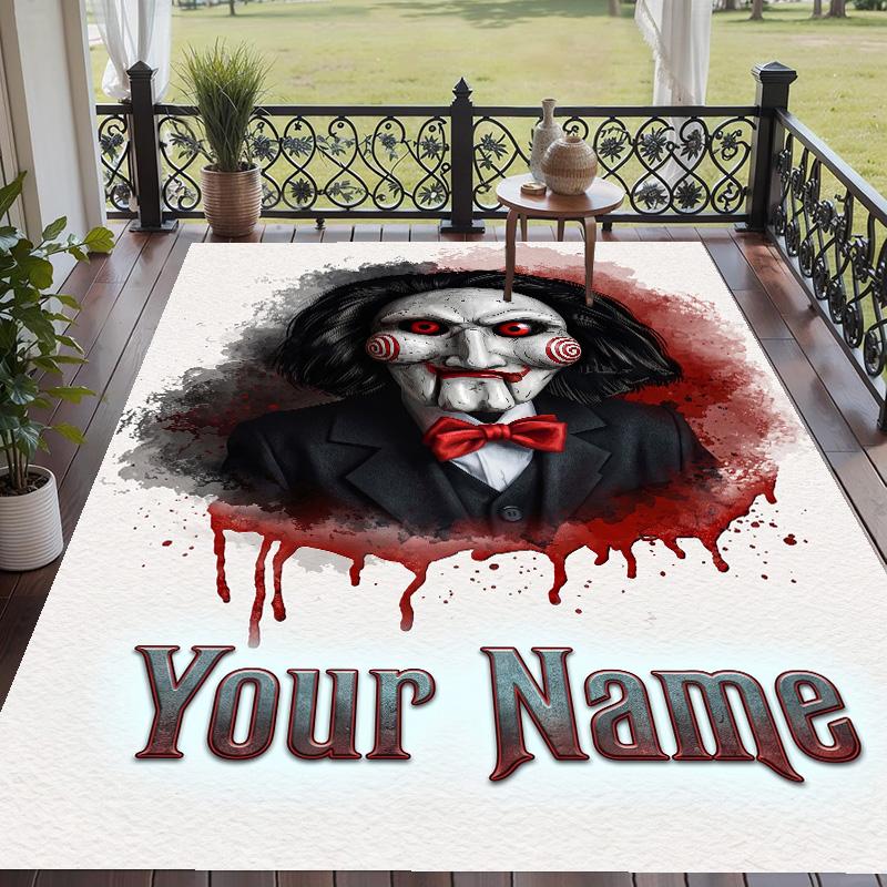 Custom Text Saw Billy the Puppet Pattern Floor Rug Soft Indoor Carpet Mat Living Room Bedroom