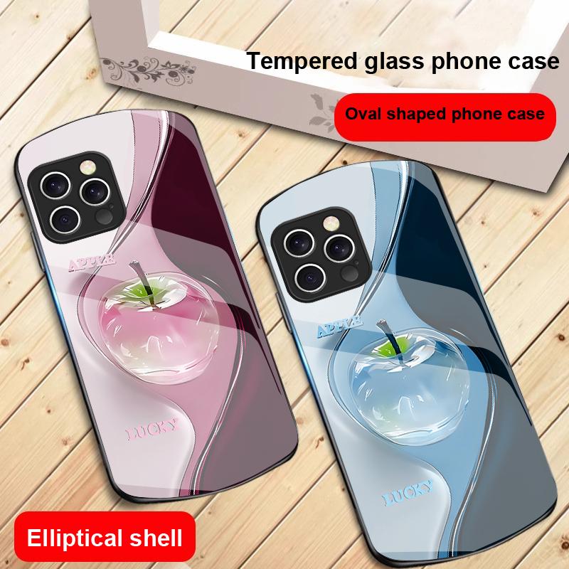 Градиентный кристальный яблочный чехол для iPhone 16 15 14 13 Plus 12 mini 11 Pro Max XR Xs Max X 7 8 6 6S 2022 20 Эллиптический стеклянный чехол для телефона
