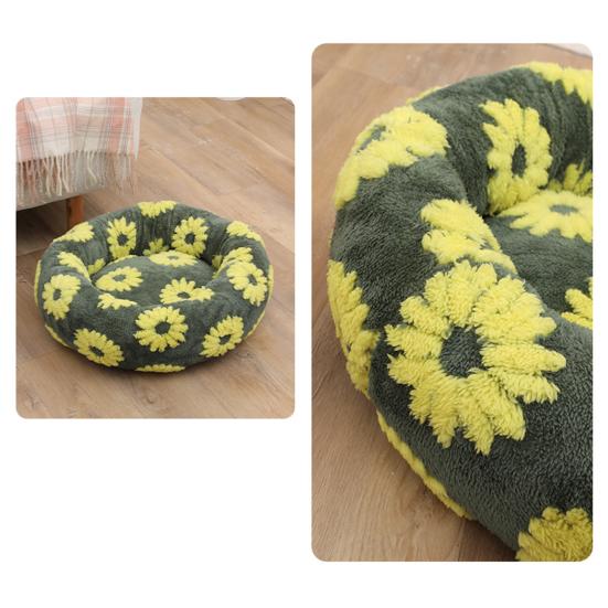 Юшэн Круглое Кошачье Гнездо-Пончик Противоскользящая Уютная Кровать для Питомцев Плюшевая Мягкая Подушка-Кровать для Кошек Успокаивающее Теплое Гнездо для Маленьких Собак Кошек