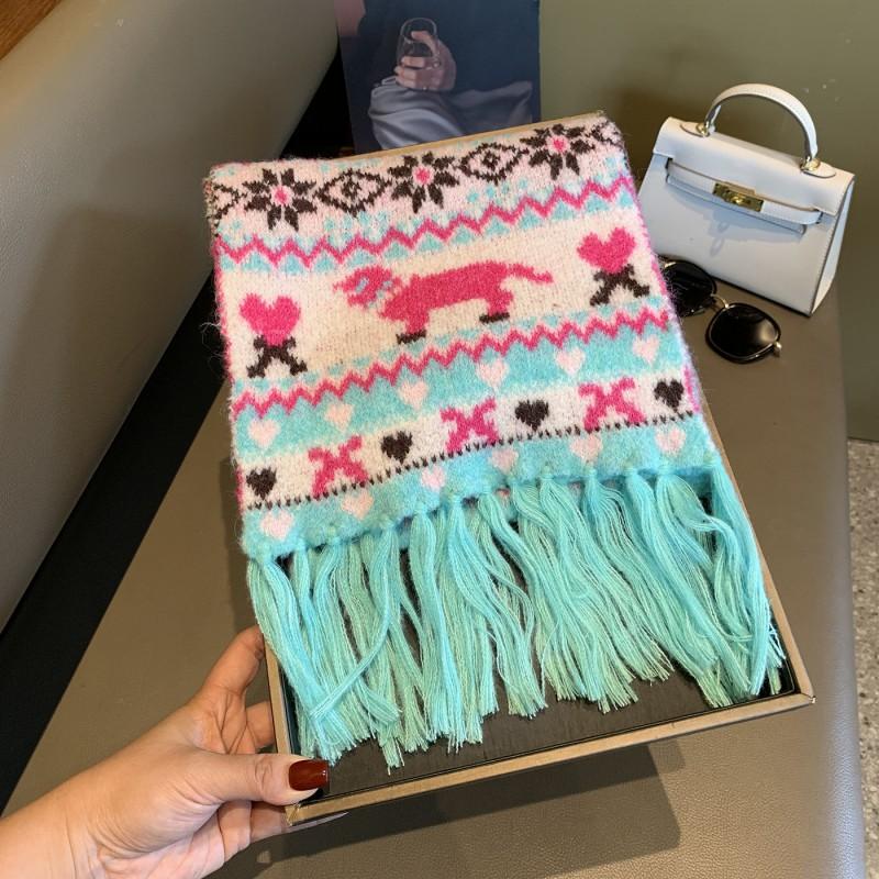 Корейский шарф в стиле INS из вязаного полотна Fair Isle с кисточками, женский, зимний, теплый, смесовый шерстяной, длинный шаль-накидка