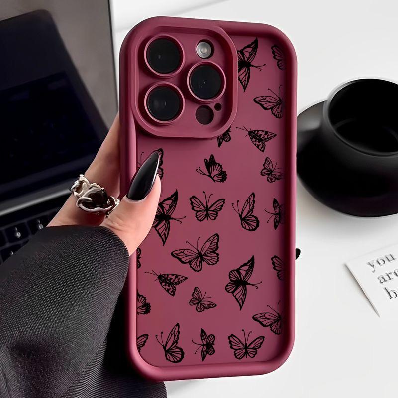 Чехол с рисунком бабочки для iPhone 16 Pro 15 14 Pro Max Plus 13 12 11 Pro Max Xs X Xr 8 7, ударопрочный, мягкий, карамельного цвета, защитный чехол для линз из силикона