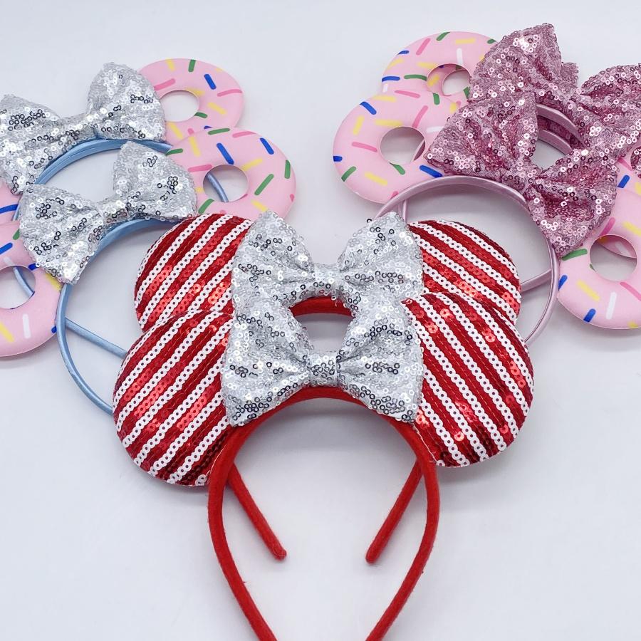 Doughnut Themed Geometric Bowknot Plastic Party Headband with Decorative Sequins Butterfly Bow New Hair Accessory