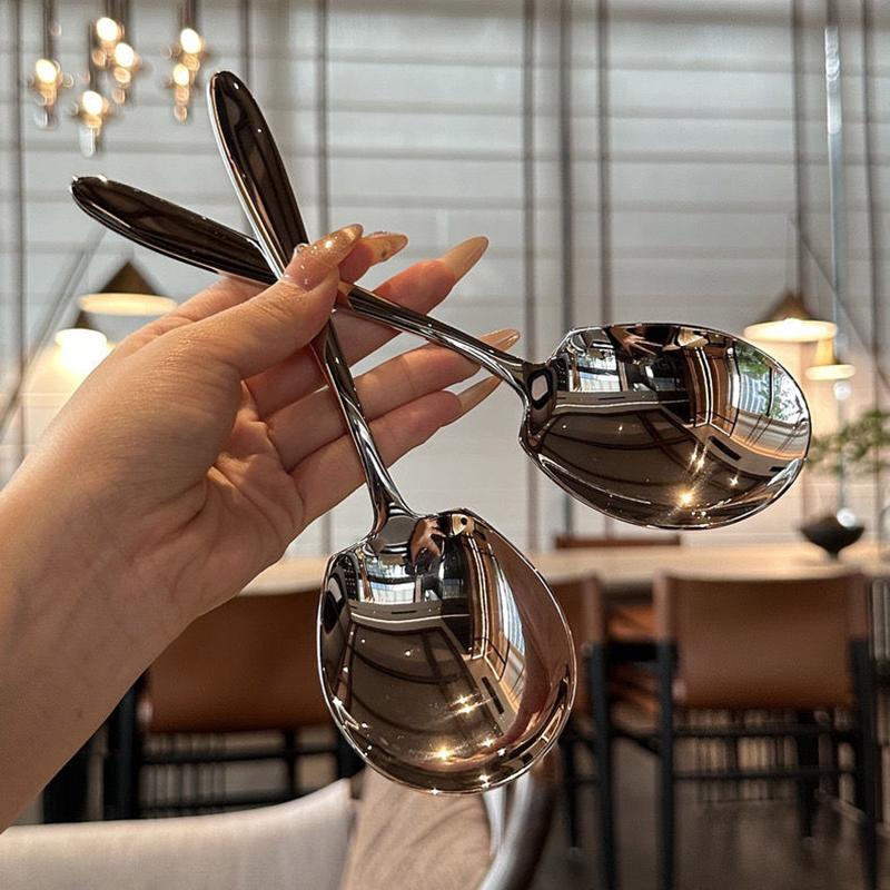 Круглая ложка из нержавеющей стали сетка из красного золота с длинной ручкой для помешивания десерта