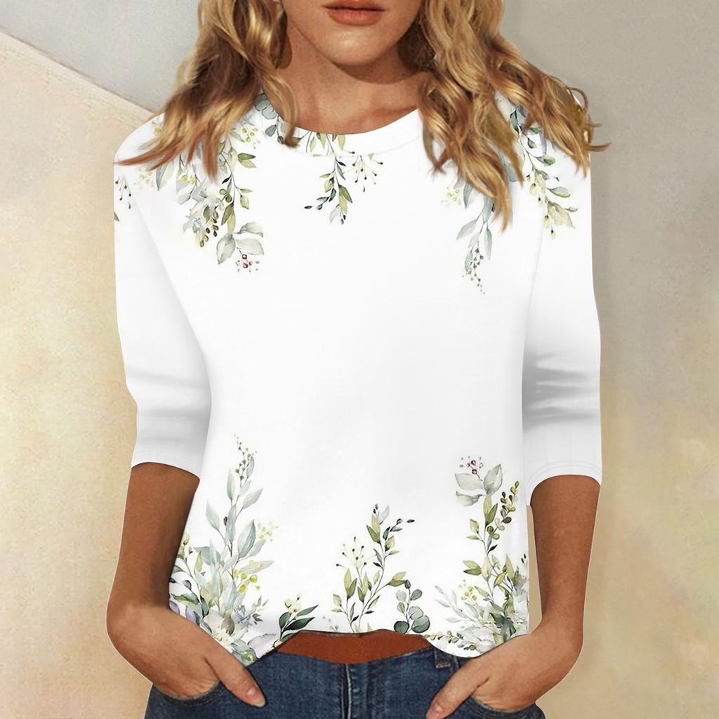 Рубашки с рукавом 3/4 для женщин, футболки с графическим принтом, блузки, повседневные базовые топы, пуловеры