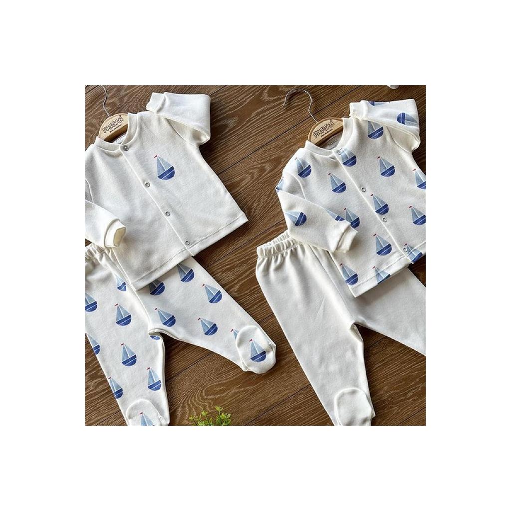 Детский пижамный комплект из 4 предметов из чесаного хлопка из органического хлопка с парусиновыми ботинками сверху и снизу