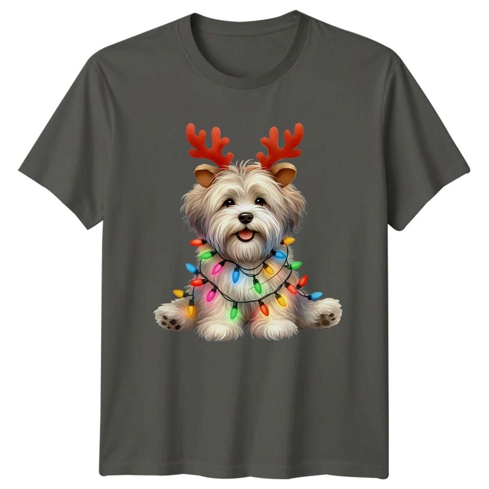 Christmas Dog Lights Reindeer Antlers Holiday Animals Unisexs TShirt Unisexs Tee
