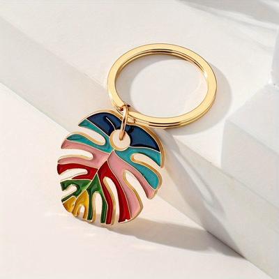 Keychain Enamel Multicolour Rainbow Turtle Leaf Keychain Key Ring For Women Men Boho Fresh Foliage Plant Bag Car Airpods Key