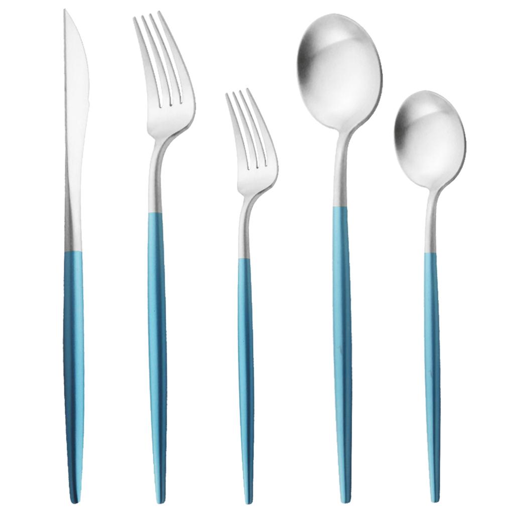 5 шт., матовая круглая ручка, серебро 18/10, набор столовых приборов из нержавеющей стали, нож, вилка, ложка, посуда, набор столовых приборов