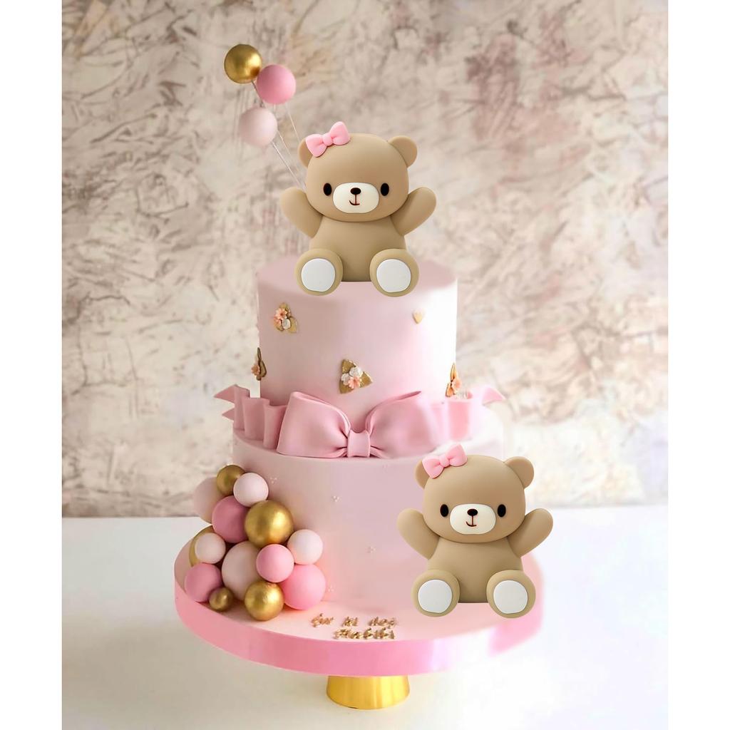 Розовый бант для украшения торта на детский праздник, топпер для торта в виде медведя, украшение для торта для определения пола, бант, медведь, принадлежности для вечеринки в честь рождения ребенка