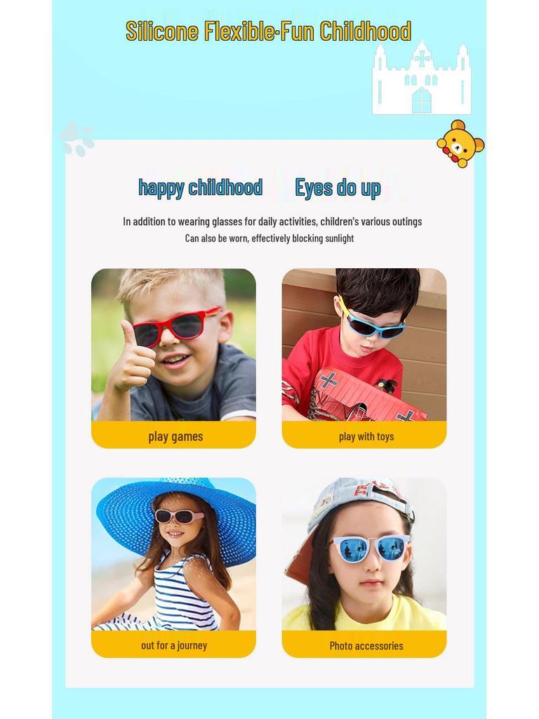 Polarized Cartoon Sunglasses for Kids - Soft Silicone, Childlike Design, Anti-UV Protection for Boys and Girls.
