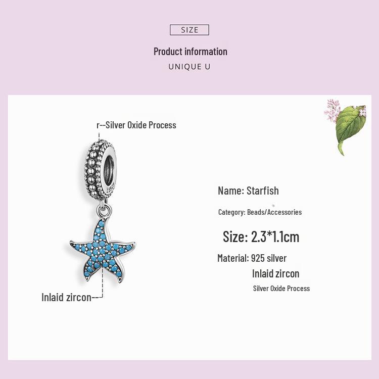 2020 Sterling Silver Starfish Blue Charm Pendant for DIY Bracelets & Necklaces