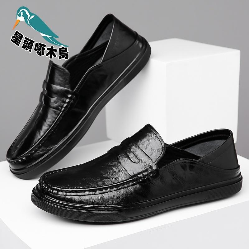 Doudou Shoes Men's 2025 Spring New High-quality Soft Leather Shoes Men's Casual Shoes One Foot Leather Shoes