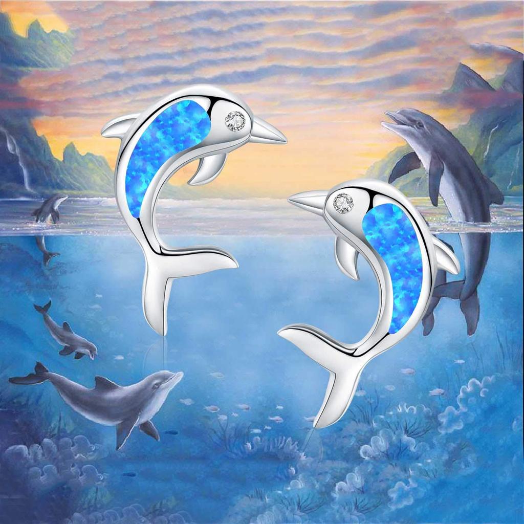 Серьги с дельфинами из опала - Милые модные украшения для девочек