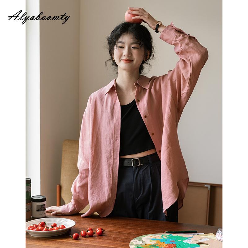 Японская мори для девочек, весенне-осенняя женская однотонная короткая блузка с отложным воротником, хлопковая рубашка большого размера, винтажная элегантная рубашка с длинными рукавами