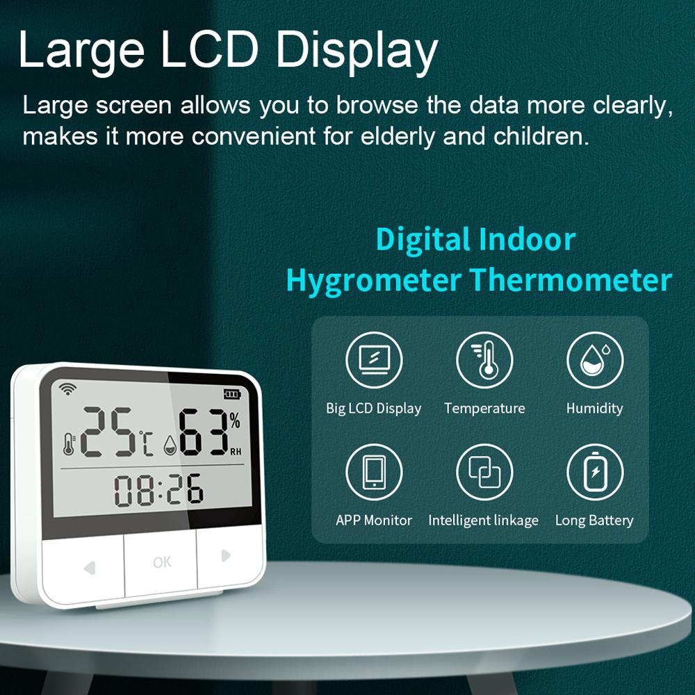 Интеллектуальные датчики температуры и влажности Tuya Wi-Fi, дисплей времени, даты и недели, интеллектуальный домашний офис