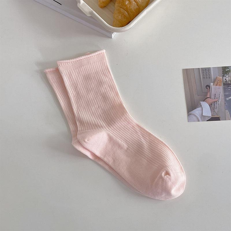 Однотонные женские носки, хлопковые тонкие дышащие эластичные длинные носки, школьные носки в японском стиле для девочек, черные, белые, серые, средние носки-трубы