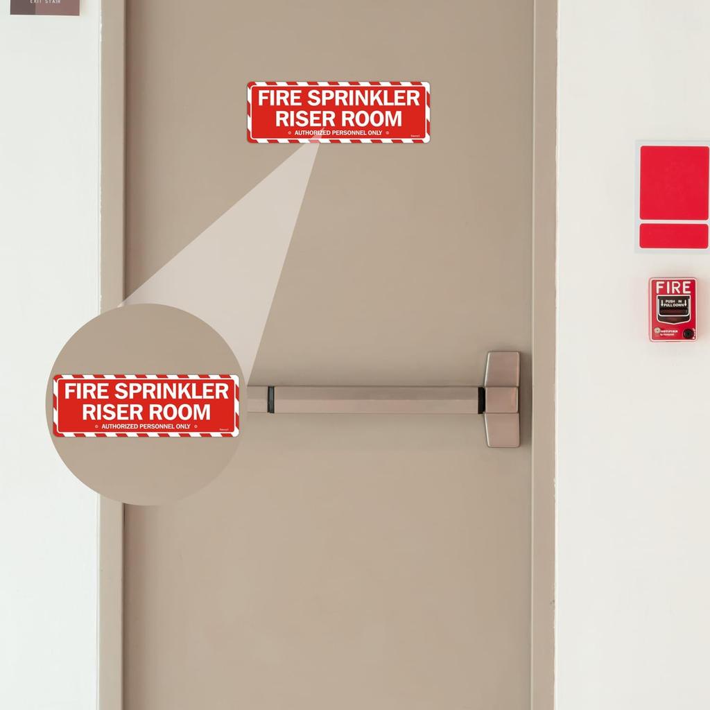 Fire Sprinkler Riser Room Signs Authorized Personnel Only 9” x 3” Fire Sprinkler Room Signs, Riser Room Sign for Office Home Business,