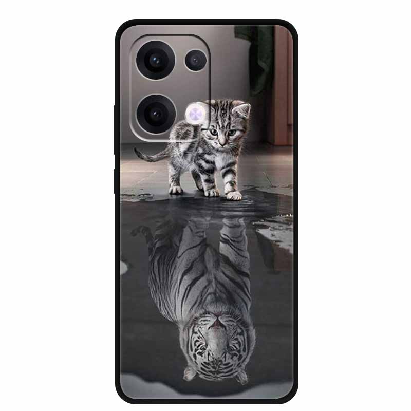 Чехол для Oppo Reno13 5G Мягкий ТПУ Милый Мультяшный Силиконовый Задний Чехол для Телефона Oppo Reno 13 Pro Чехлы Reno13Pro 13Pro 5G Черный Корпус