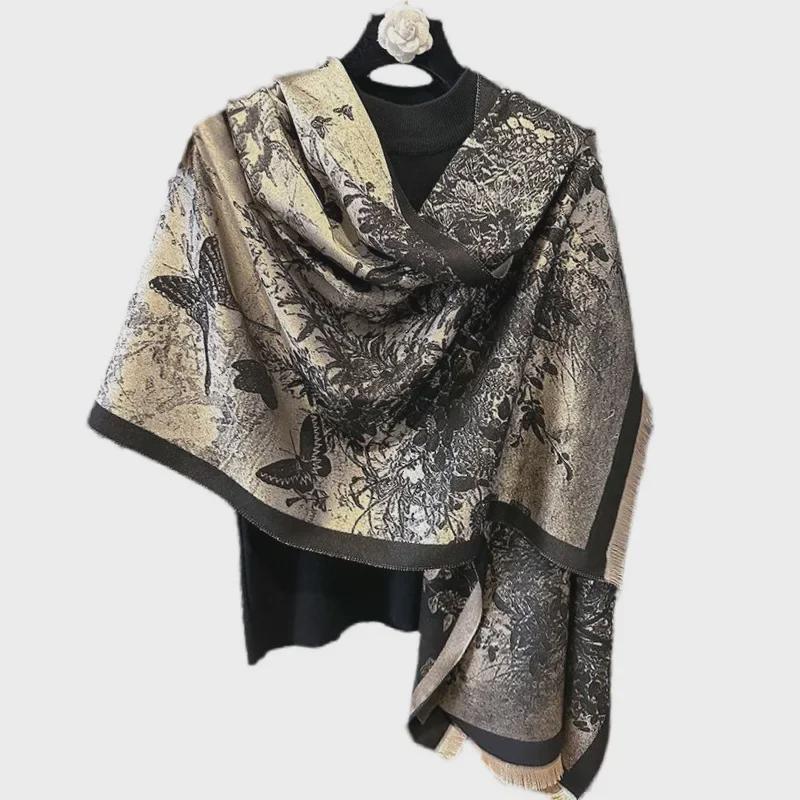 2024 Корейский шарф из хлопка Tencel с имитацией кашемира и бабочки: Двусторонняя шаль для офисов и кондиционируемых помещений.