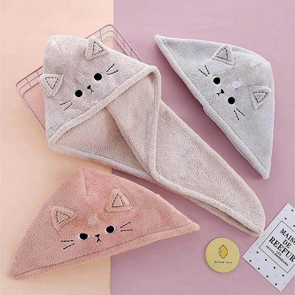 Cartoon Cat Design Hair Towel Portable Quick Dry Hat Cute Hair Cap
