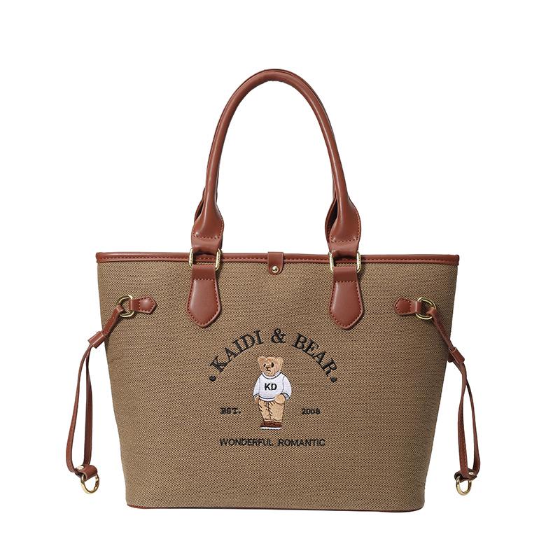 Katie Bear Retro Embroidery Color Block Large Capacity Shoulder Tote Bag 2025