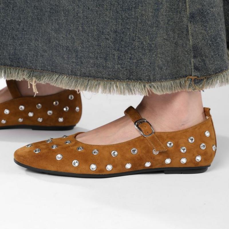 Мода Мода Хрустальные Балетки Дизайнерская Роскошь Туфли Мэри Джейн Женские Черные Универсальные Одинарные Туфли Комфорт Мягкая Подошва Женские Лоферы