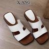 Sheepskin Version of Square Head Small Slope Slippers Women's Summer Wear New Models with Skirts Holiday Wind Beach Cool Slippers