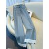 Весна и Осень 2025 Женские Легкие Прямые Джинсы Кроп с Кружевной Отделкой - Свободный Широкий Крой