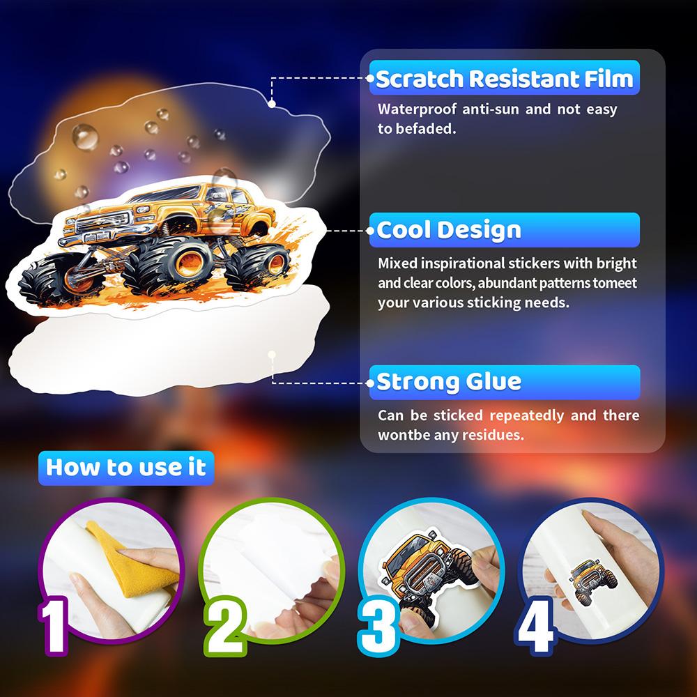 10/30/50 шт. Monster Truck, мультяшные наклейки для автомобиля, сделай сам, ноутбук, чемодан, скейтборд, граффити, наклейки, забавные для детей игрушки, подарок