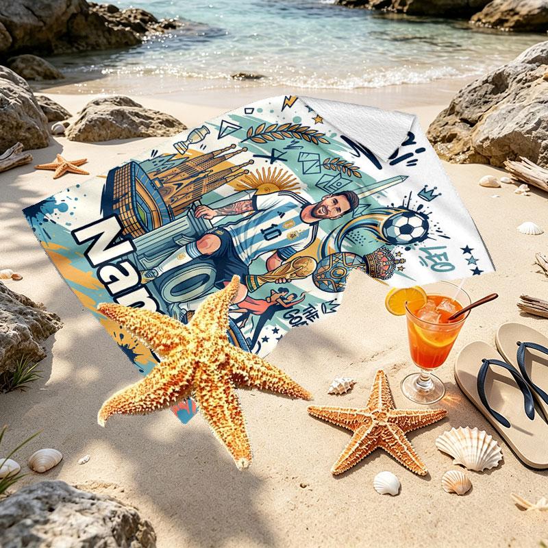 Custom Name Personalized Leo Messi Print Beach Towel, for Trip Camping Beach Party Home Decor, Birthday Gift for Family & Friends