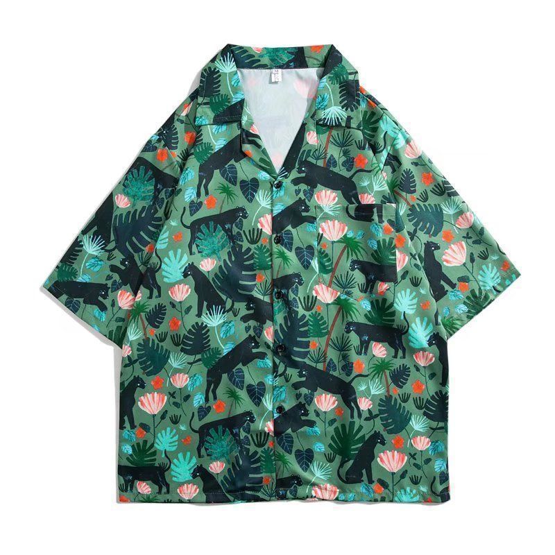 Мужская и женская свободная гавайская рубашка с коротким рукавом, повседневная рубашка с растительным цветочным принтом, мужская и женская ретро-рубашка в стиле Харадзюку, большой размер, модная