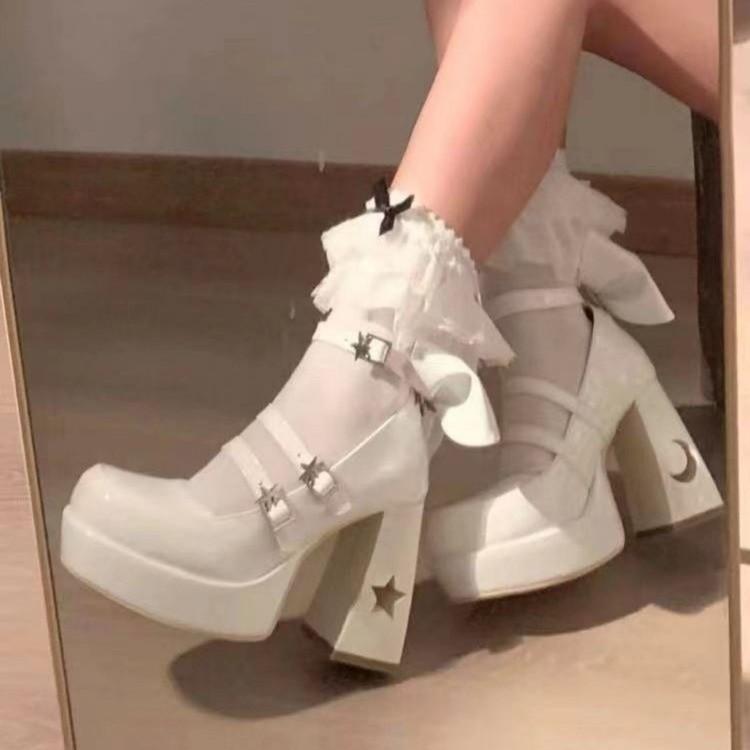Spring Punk Thick Heel Mary Jane Lolita Shoes Woman Patent Leather Cosplay Shoes Y2k Chunky Platform High Heels Pumps