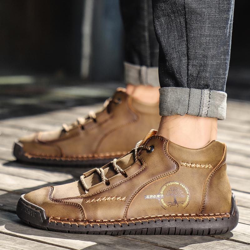 Мужская повседневная обувь с высоким берцем, размер 38–48, мужская обувь ручной работы из суперволокна, резиновая, с мягкой подошвой, большого размера для вождения автомобиля