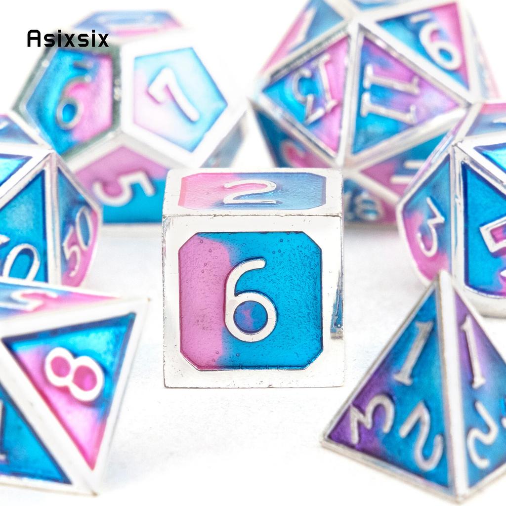 7 шт., синие, розовые, стандартные металлические кубики, набор твердых металлических многогранных кубиков, подходящий для ролевой ролевой игры, настольной игры, карточной игры