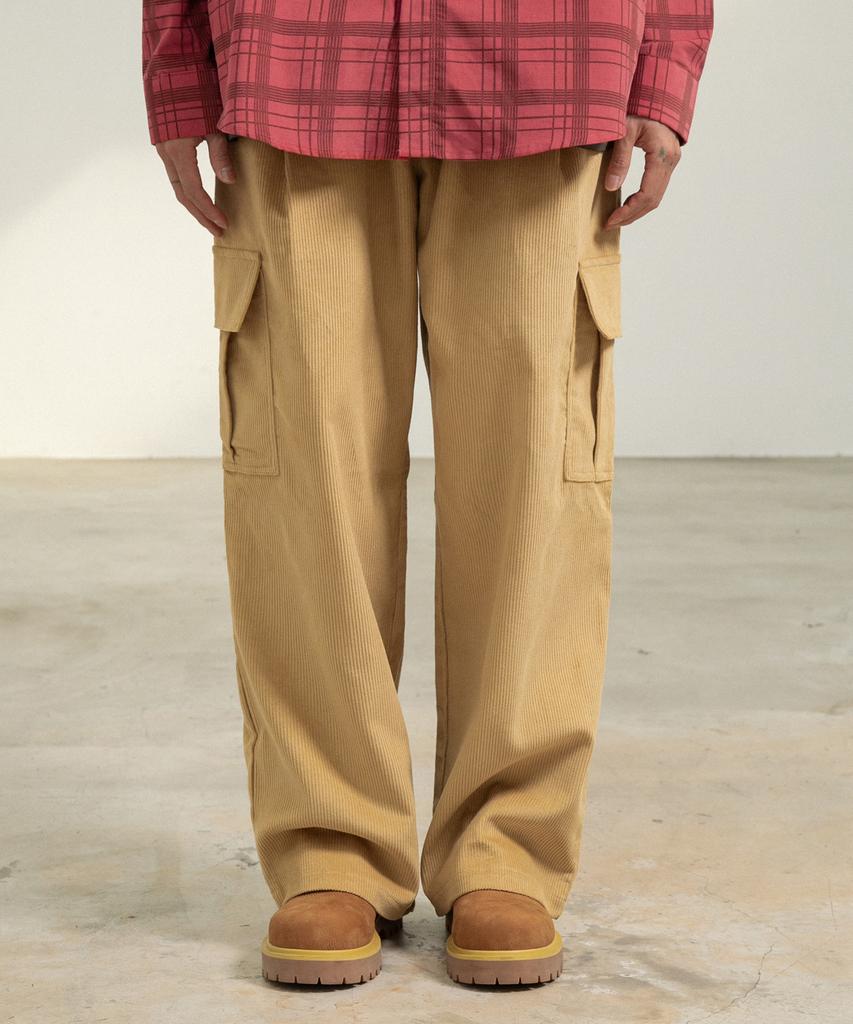 BURNING CAPONE Bc Corduroy Cargo Wide Pants (Beige)
