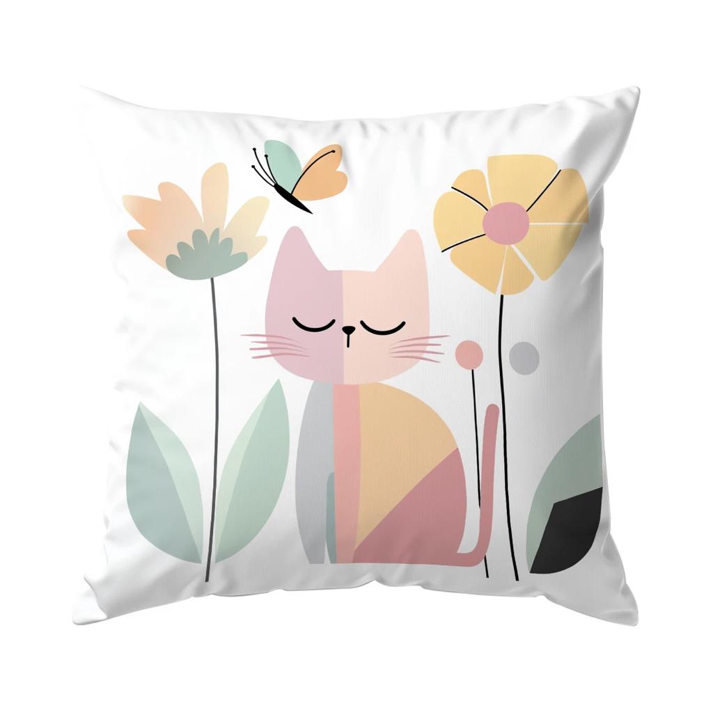 Geometric Cat Cushion Pillowcase Printed Polyester 45X45Cm Throw Pillowcover Decorative Sofa Cushion Pillowslip Home Decor