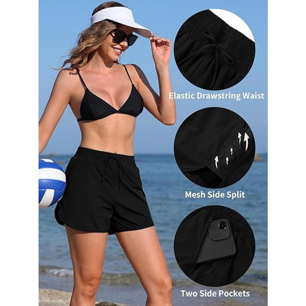 CHARMLEAKS Swim Shorts Women High Waisted Swim Bottom Tummy Control Board Shorts with Pockets Liner